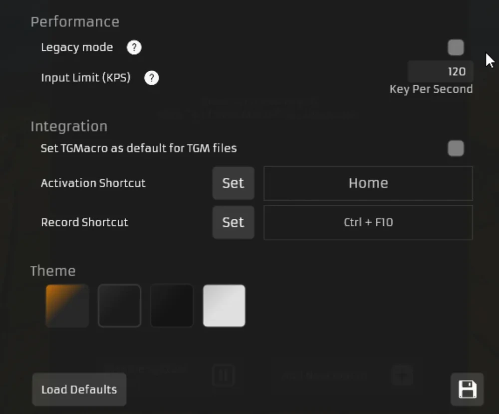 TG Macro settings and themes